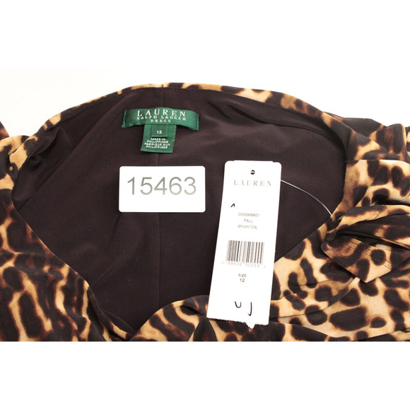 Lauren Ralph Lauren Ruched Dress Womens Size 12 Brown Leopard Print Party Wild - Picture 8 of 8